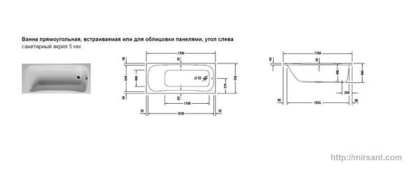 Ванна акриловая Duravit PuraVida 170*75 L