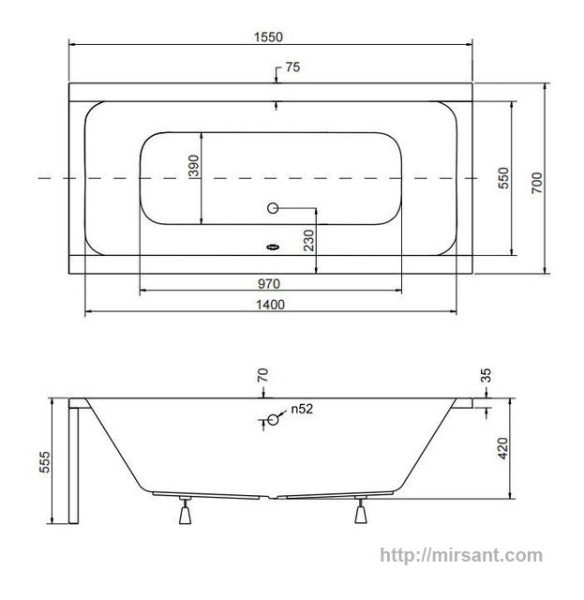 Ванна акриловая QUADRO 155x70