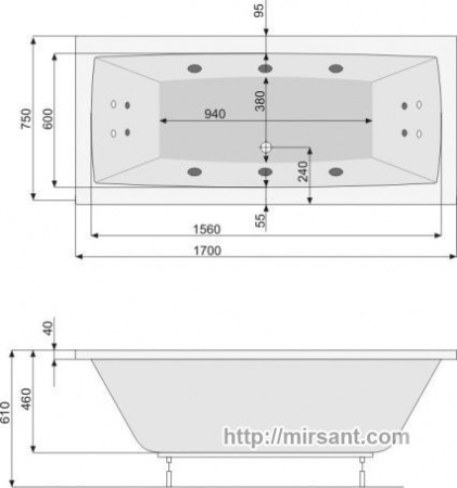 Акриловая ванна Pool Spa Vita 170*75 с ножками || 