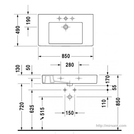 Умывальник Duravit Vero 0329850000 85 см. || 