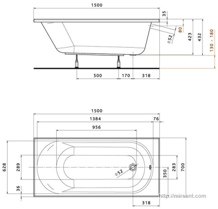Ванна акриловая Kolo Opal Plus XWP135000N 150*70 || 