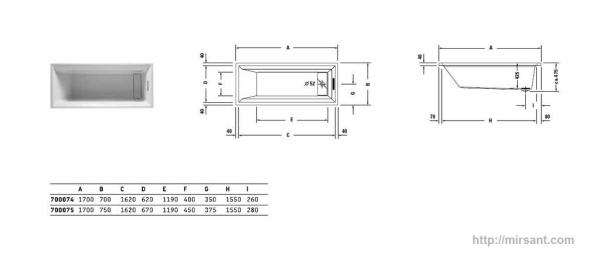 Акриловая ванна Duravit 2nd Floor 170*75