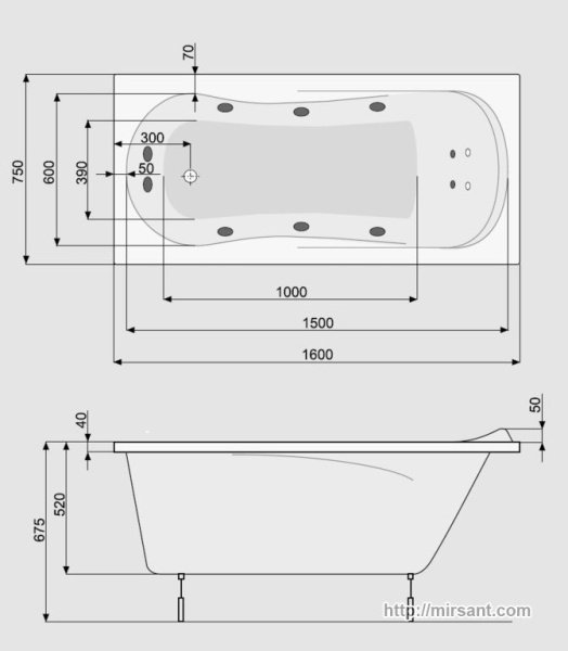 Акриловая ванна Pool Spa Muza XL 160*75 с ножками