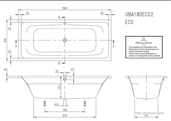 Акриловая ванна V & B Targa Style 180*80