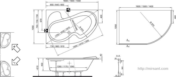 Акриловая ванна Ravak Rosa 140*105 (L,R)
