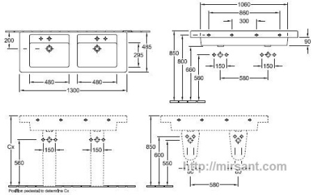 Умывальник Villeroy & Boch Subway 6131 xx 01 130 см. двойная || 
