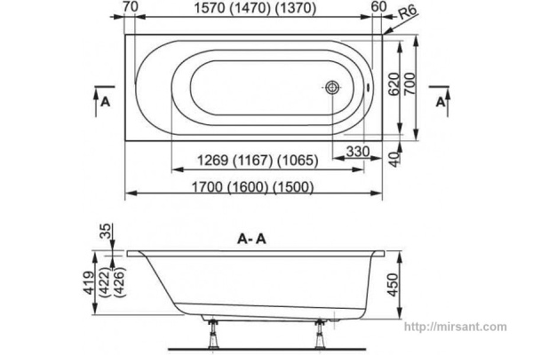 Акриловая ванна VagnerPlast Kasandra 160*70*45