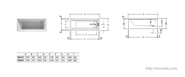 Ванна акриловая Duravit 2nd Floor 170*70 с ножками