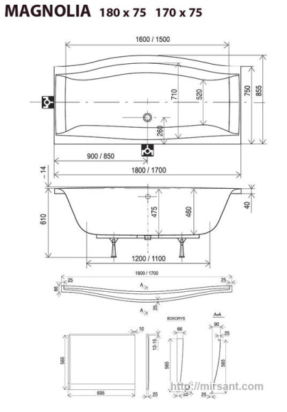 Гидромассажная ванна Ravak Magnolia 170*75 BB0001