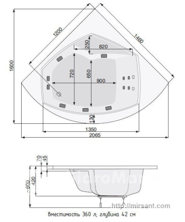 Акриловая ванна Pool Spa Diamante 150*150 c ножками || 