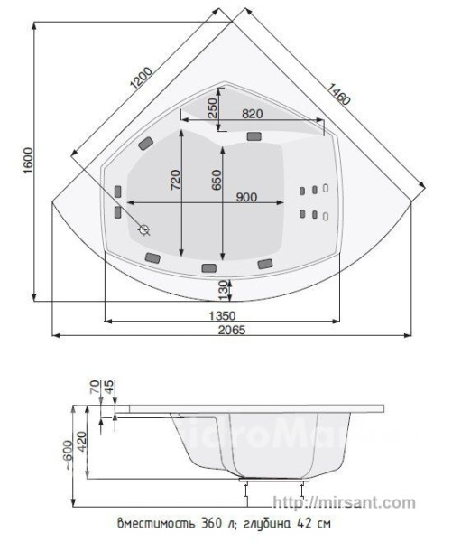 Акриловая ванна Pool Spa Diamante 150*150 c ножками