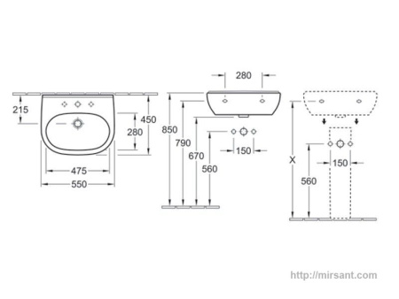 Раковина Villeroy & Boch O.Nova 51605501 55 см. || 