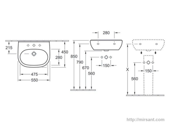 Раковина Villeroy & Boch O.Nova 51605501 55 см.