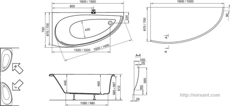 Ванная акриловая Ravac Avocado 160*75 (R,L) || 