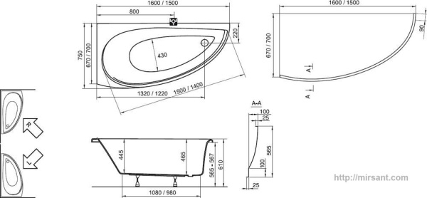 Ванная акриловая Ravac Avocado 160*75 (R,L)