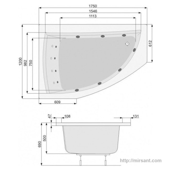 Ванна акриловая Pool Spa Aquamarina 175*120 R