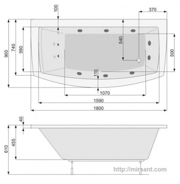 Акриловая ванна Pool Spa Quarza 180*90 на каркасе