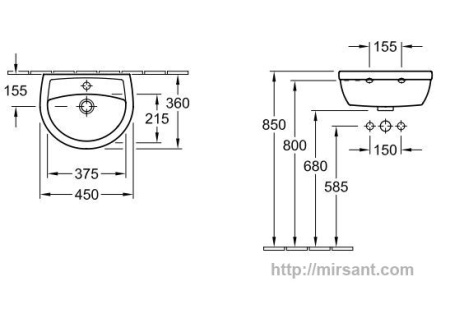 Умывальник  Villeroy & Boch Amica 73414501 45 см. || 