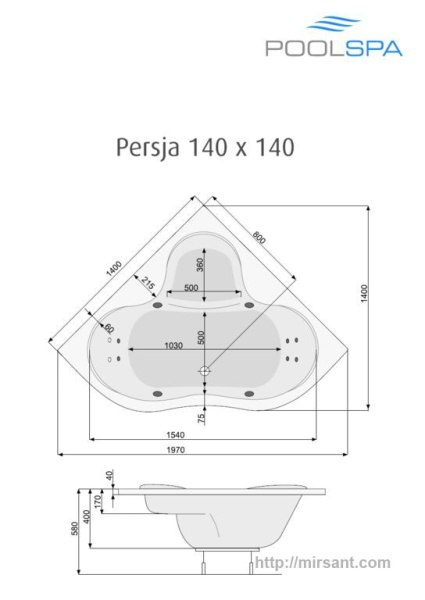 Ванна акриловая Pool Spa Persja 140*140