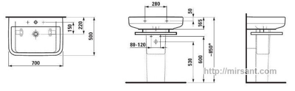 Раковина Laufen Form 70 см. 3 отверстия