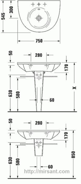 Умывальник Duravit Starck 1 0405750000 75 см.