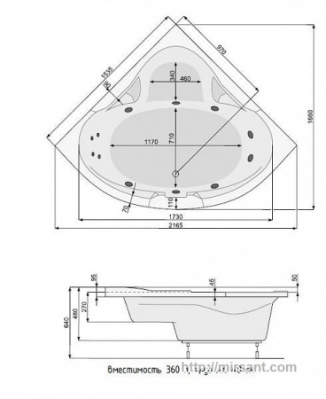 Акриловая ванна Pool Spa Triangel 155*155 на каркасе || 