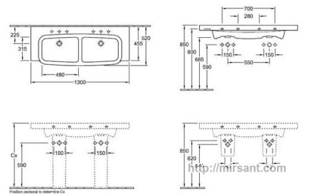 Раковина Villeroy & Boch Sentique 5126D001 130 см. двойная || 