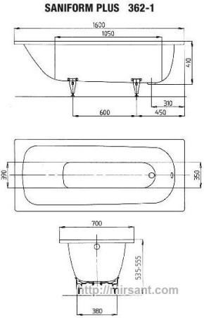 Ванна стальная Kaldewei Saniform Plus 160x70 (3.5 мм) || 