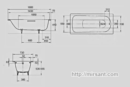 Ванна стальная Kaldewei Saniform Plus 160x75 (3.5 мм) || 