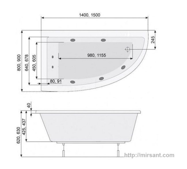 Акриловая ванна Pool Spa Laura 140*80 R