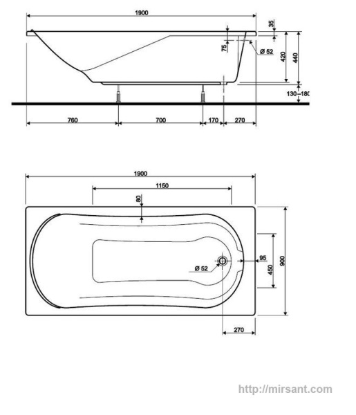 Акриловая ванна Kolo Comfort XWP3090000 190*90