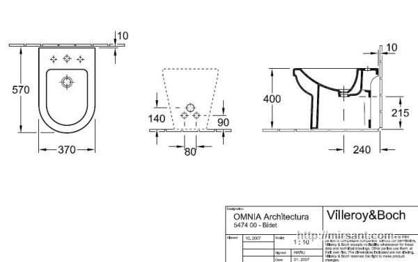 Биде Villeroy & Boch Architectura 54740001 напольное