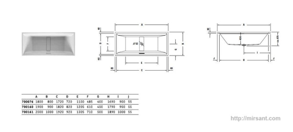 Ванна акриловая Duravit 2nd Floor 190*90