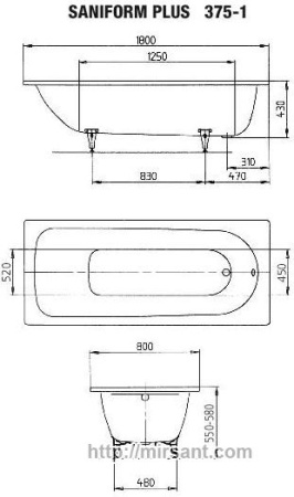 Ванна стальная Kaldewei Saniform Plus 180x80 (3.5 мм) || 