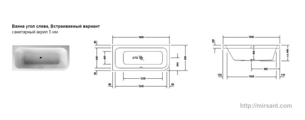 Акриловая ванна Duravit Happy D. 180*80 с панелью и ножками L