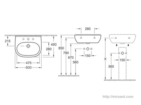 Умывальник Villeroy & Boch O. Nova 51606001 60 см.