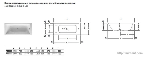 Акриловая ванна Duravit Onto 170*75