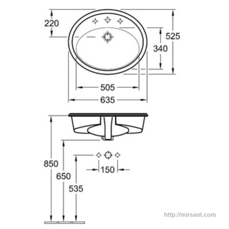 Умывальник  Villeroy & Boch Amadea 619863R1 63.5 см. || 