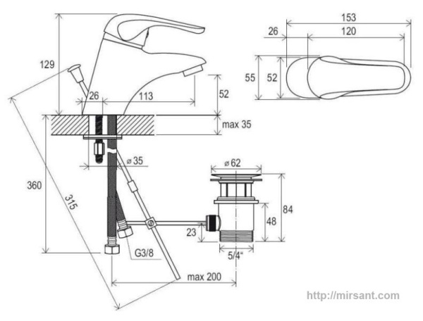 Смеситель для раковины Ravak Rosa X070010 с донным клапаном