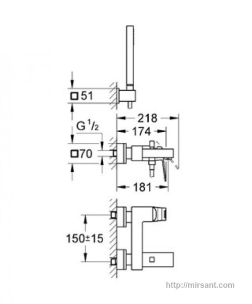Смеситель для ванны с лейкой Grohe Eurocube 23141000 хром.