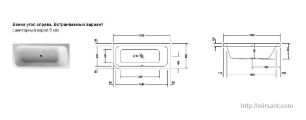 Акриловая ванна Duravit Happy D. 180*80 R
