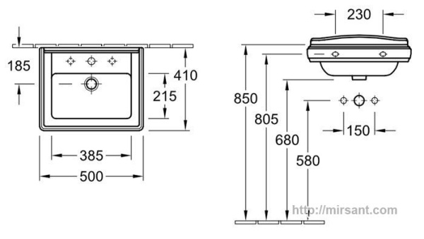 Раковина Villeroy & Boch Hommage 7301 50 R1 50 см.