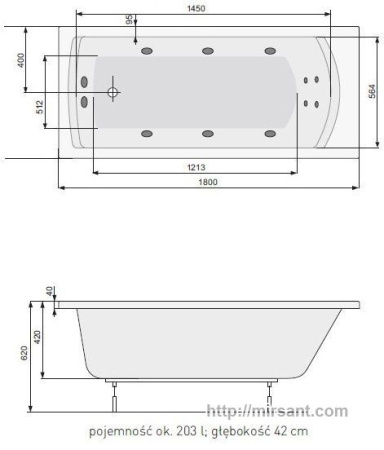 Акриловая ванна Pool Spa Linea 180*80 с ножками || 