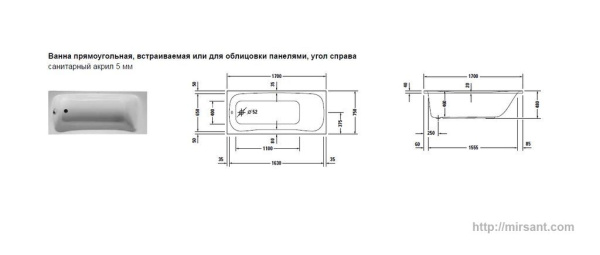 Ванна акриловая Duravit PuraVida 170*75 R