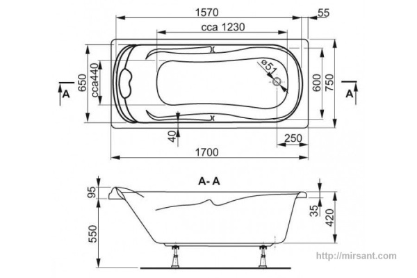 Акриловая ванна VagnerPlast Charitka 170*75*45