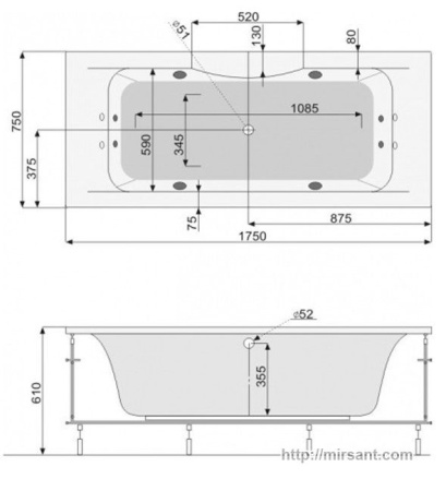Акриловая ванна Pool Spa Sidney 175*75 с ножками || 