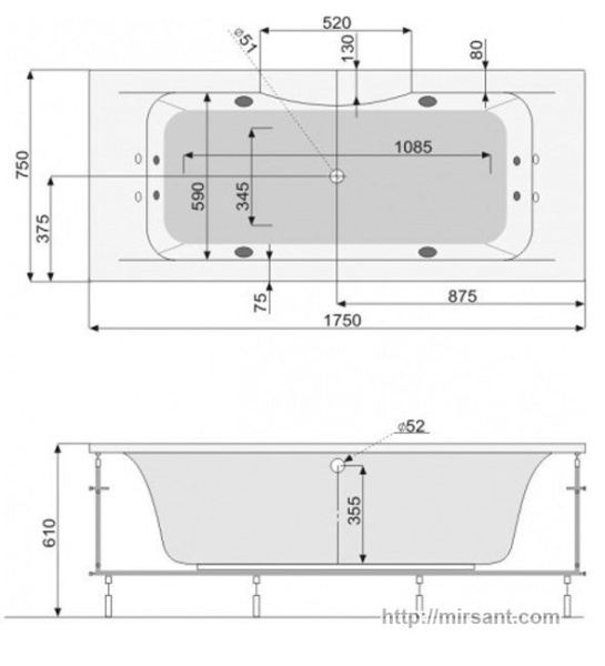 Акриловая ванна Pool Spa Sidney 175*75 с ножками