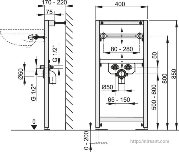 Инсталляция для умывальника Alca Plast A104/850