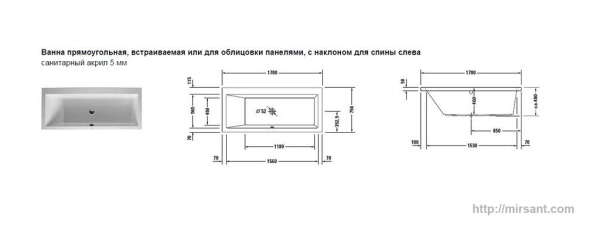 Ванна акриловая Duravit Vero 170*75 L