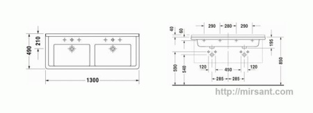 Раковина двойная Duravit Starck 3 033213 130 см. || 
